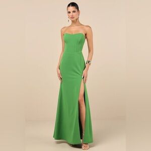 Lulus Passionate Admiration Green Strapless Bustier Maxi Dress